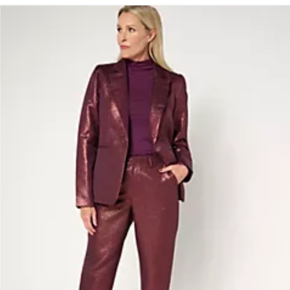 Joan Rivers Red Carpet Regular Metallic Shimmer Blazer - Emerald - Picture 4 of 7